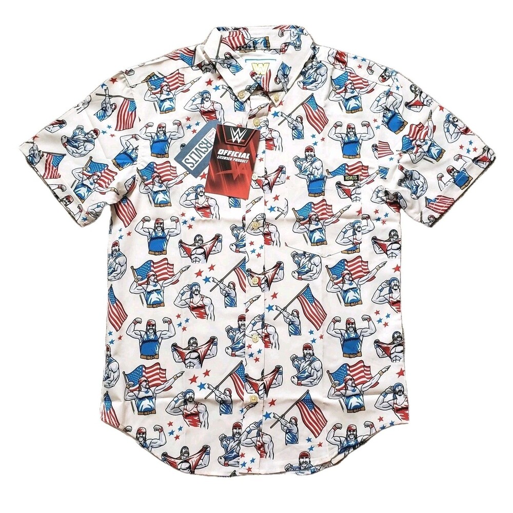 NWT RSVLTS X WWE Hulk Hogan WrestleMania Sz Small Mens KUNUFLEX Button Down WWF